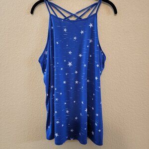 NWT Lane Bryant Top Womens 18/20 Blue Stretch Silver Stars Spaghetti Strap